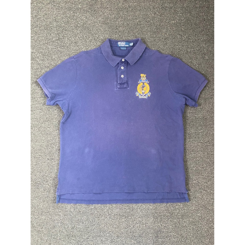 Polo Ralph Lauren Polo Shirt Navy Mens XL Embroidered Anchor Distressed Nautical